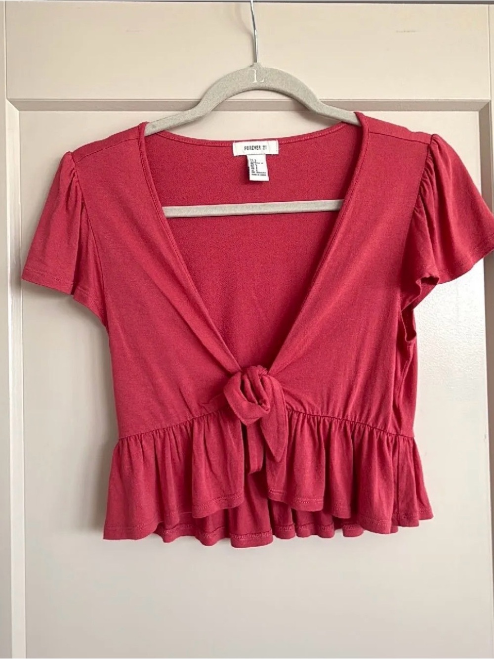 Forever 21 Pink Tie-Front Ruffle Crop Top, Size S